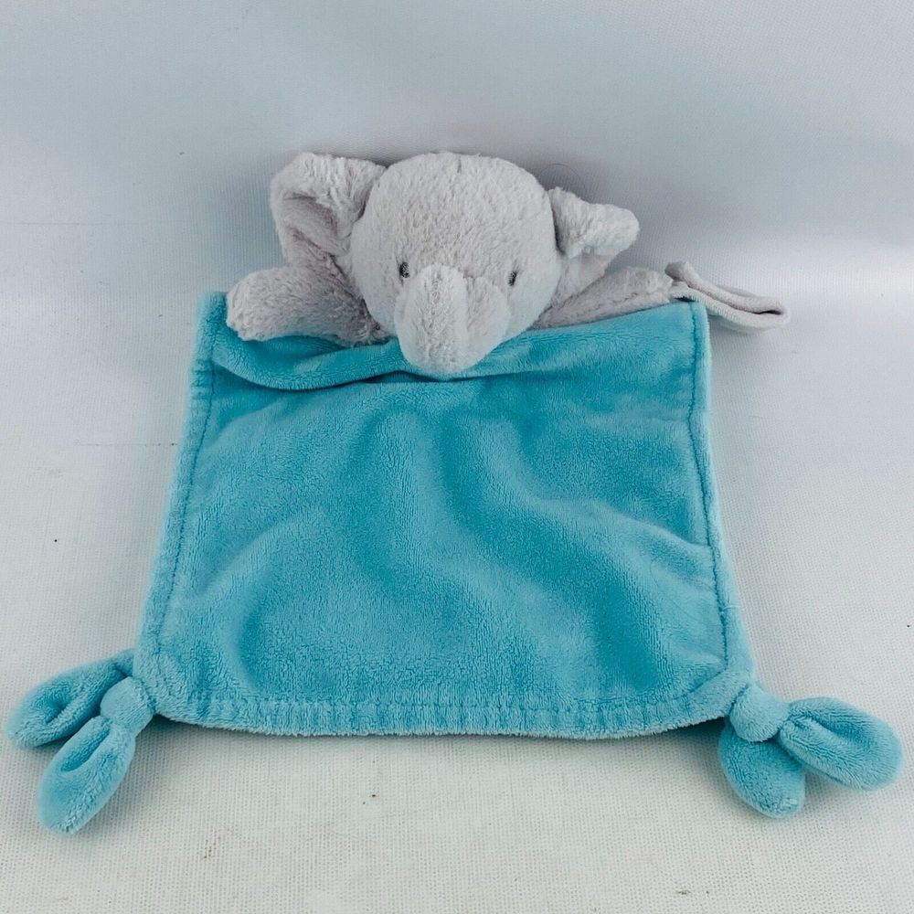 Carters Elephant Lovey Aqua Blue Security Blanket Rattle 15x7 Knotted
